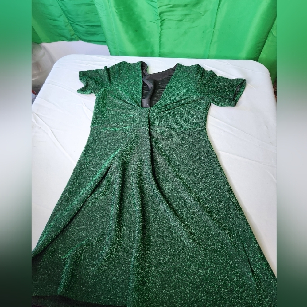 Metallic Glittery Green Dress With Front Knot - L